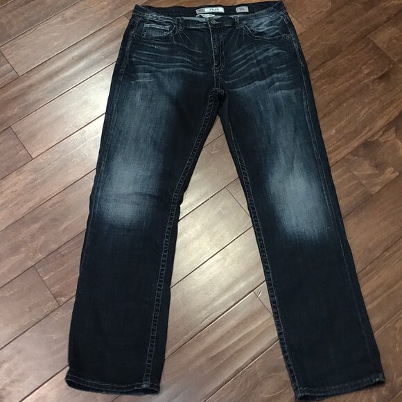 BKE Tyler Straight Leg Dark Wash Distressed Denim Jeans Men's 36L - Picture 1 of 6